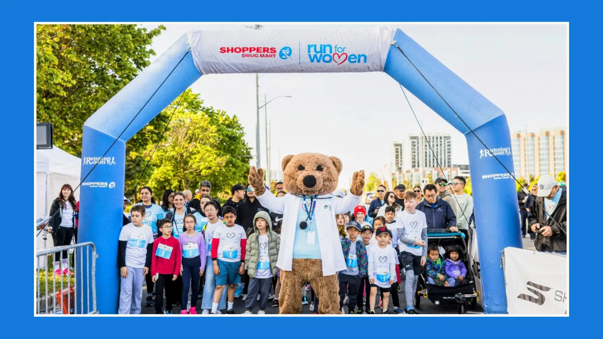 13th_Shoppers_Drug_Mart_Run_for_Women_Markham_location_MSH_mascot_Dr._Bear_leads_the_Children’s_1k_run