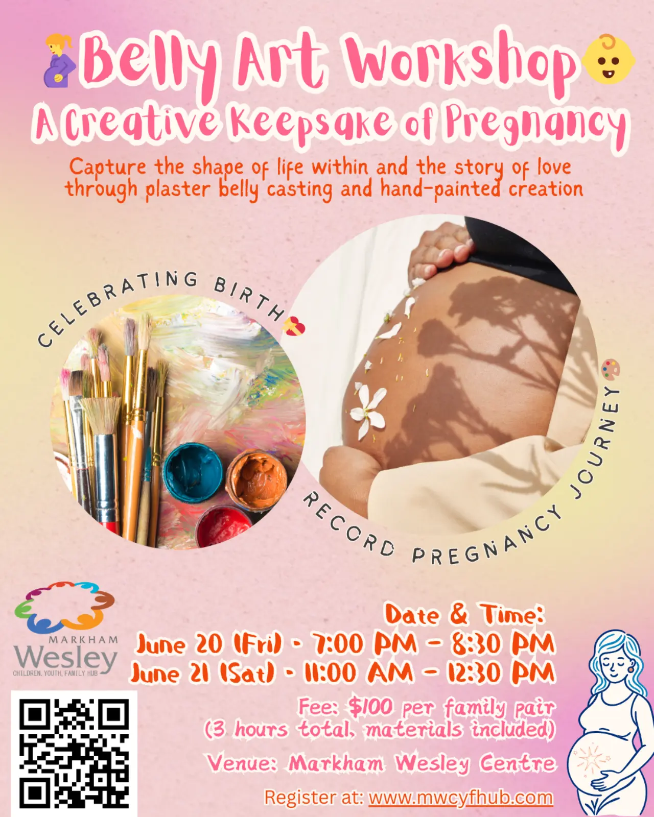 Markham_Wesley_Centre_belly_art_workshop_poster_English