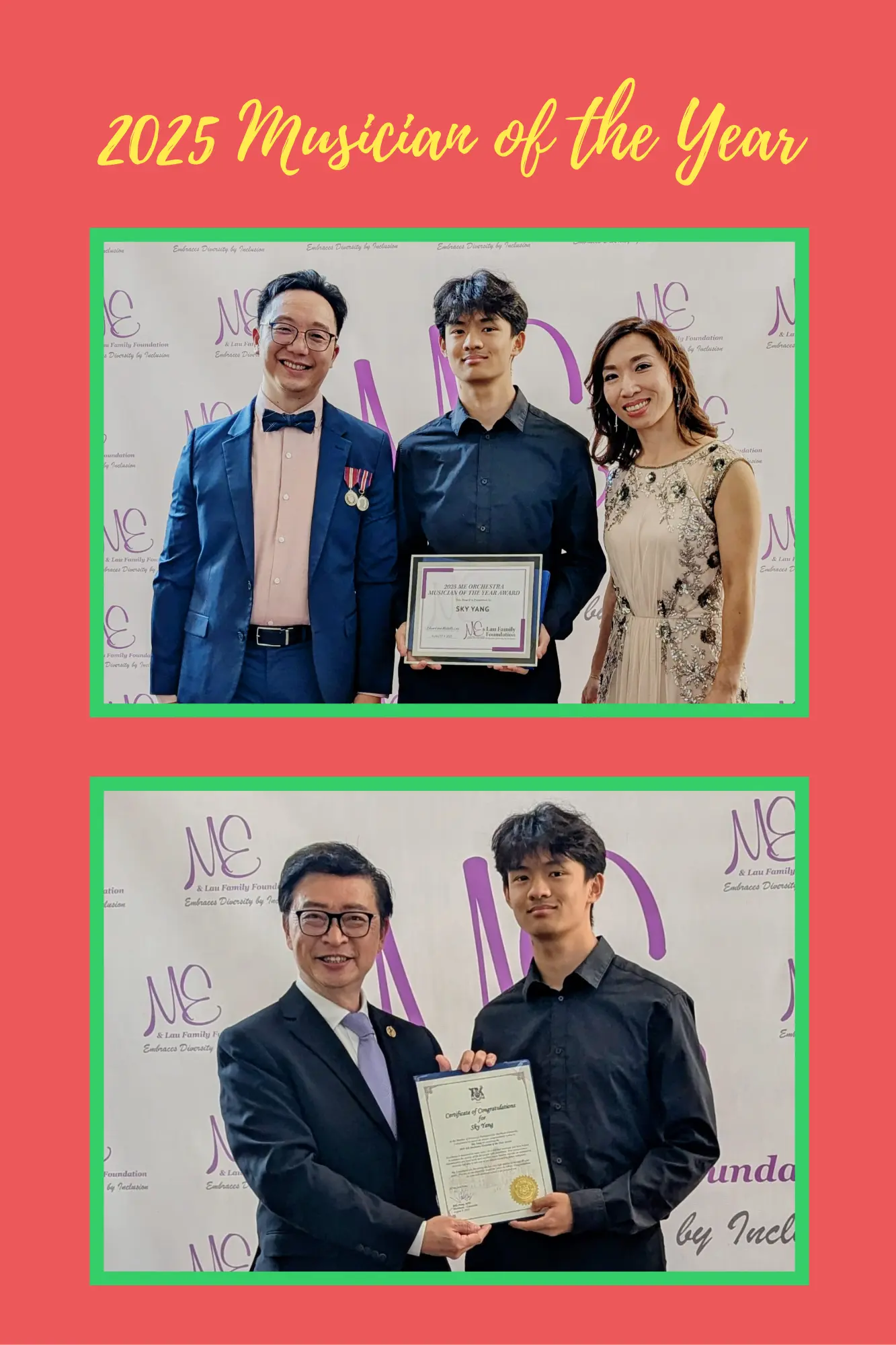 MLFF_STRING_MUSIC_ART_EXHIBITION_&_Scholarship_Presentation_2025 Musician of the Year_receipiant_Sky_Yang_with_rep._&_politicians