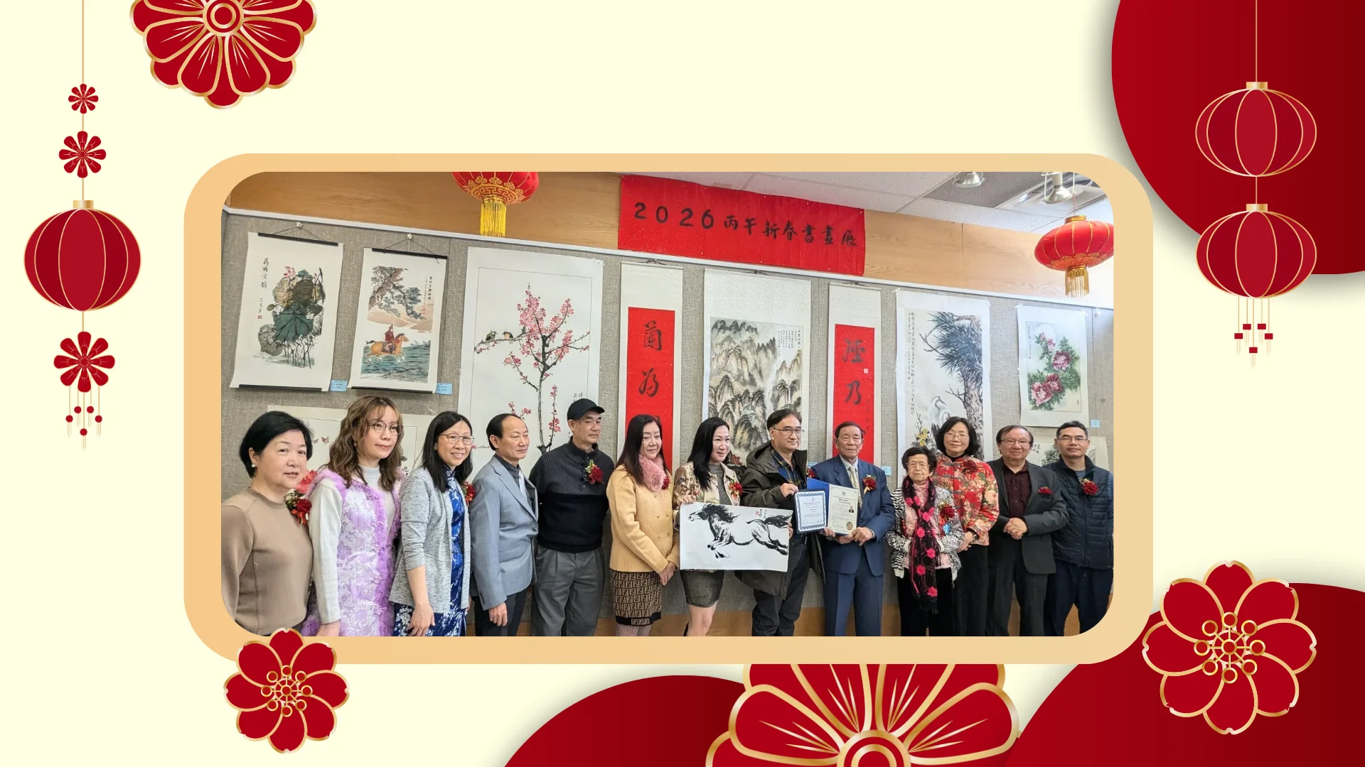 OCAA_Chinese_New_Year_2026_art_exhibition_&_Spring_gathering_Aris_Babikian_assistant_Jason_Leung_present_appreciation_letter_&_took_photo_with_rep.